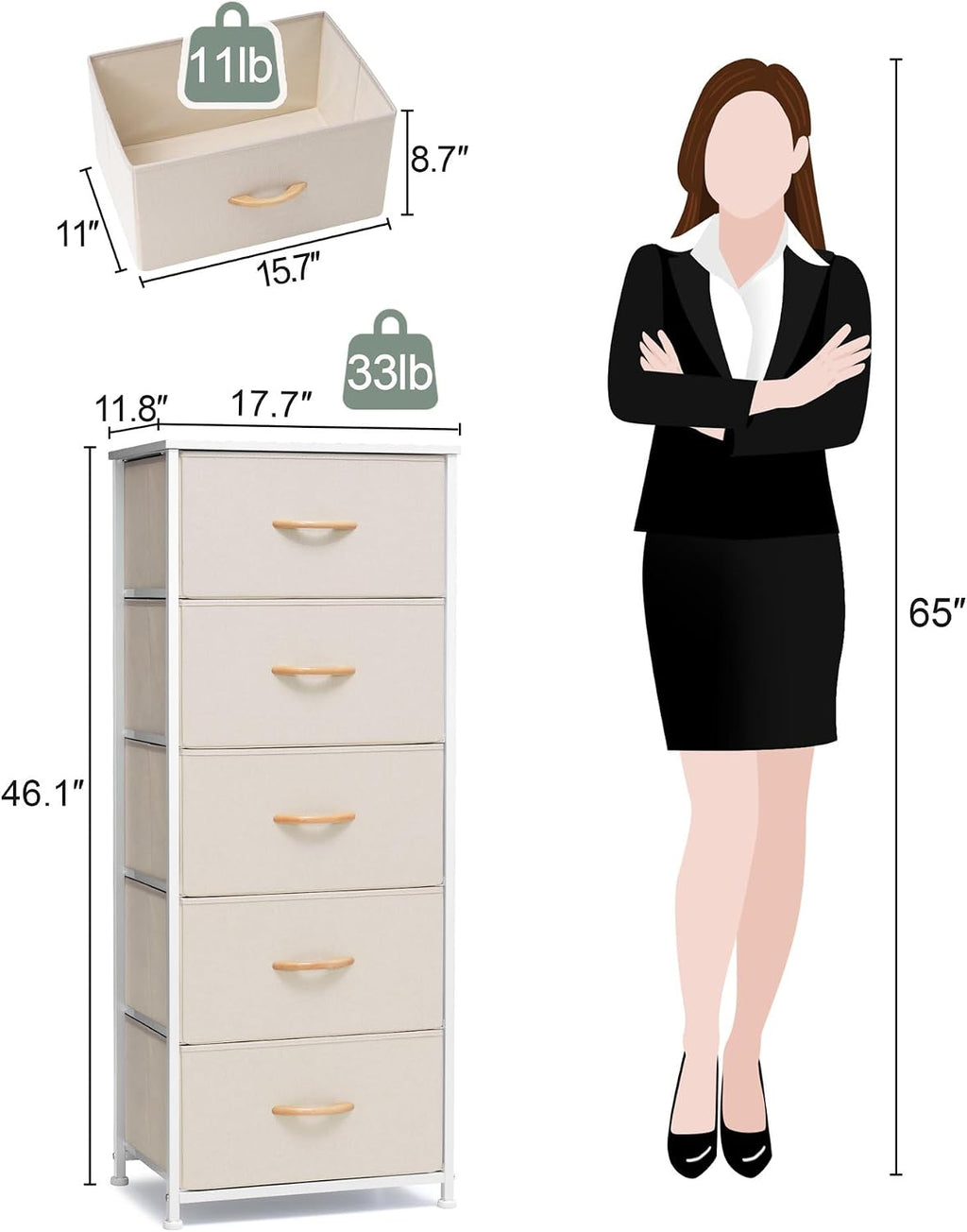 5 Drawer Fabric Storage Dresser