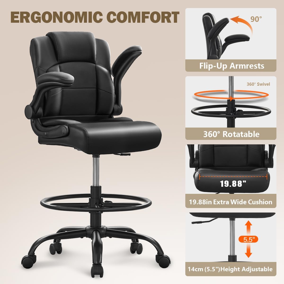 Ergonomic Tall Drafting Chair