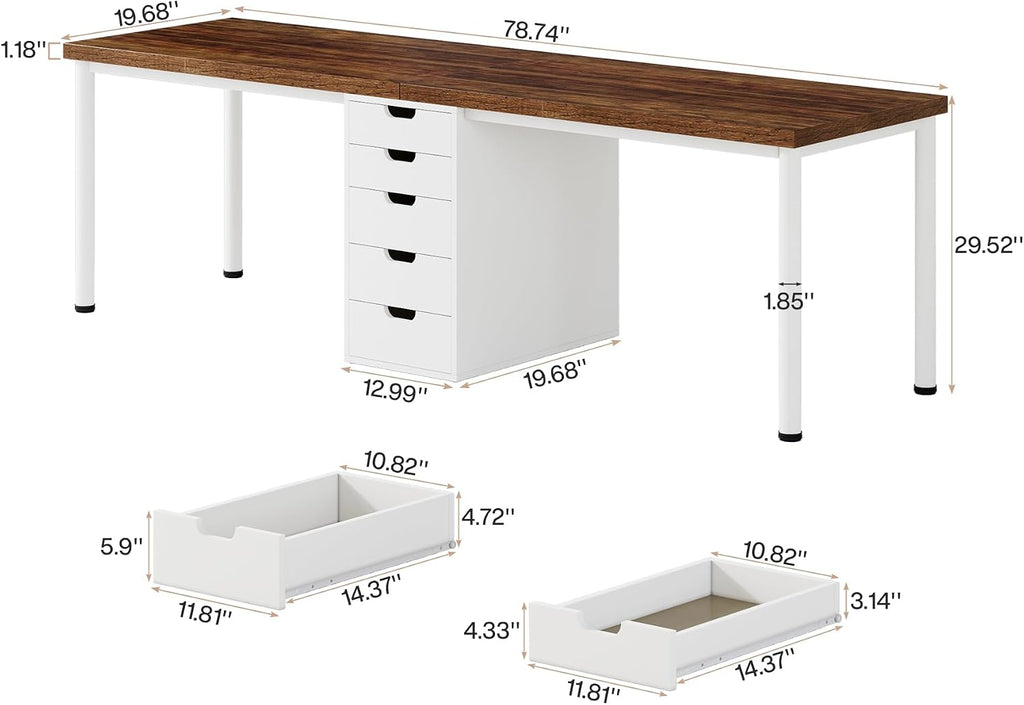 78.7" Double Desk with 5 Drawers