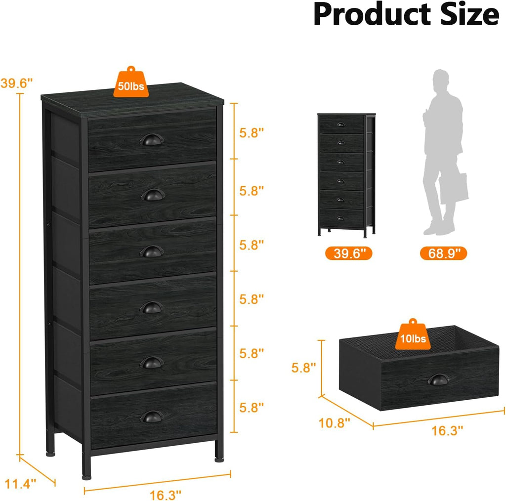 6 Drawer Tall Fabric Dresser