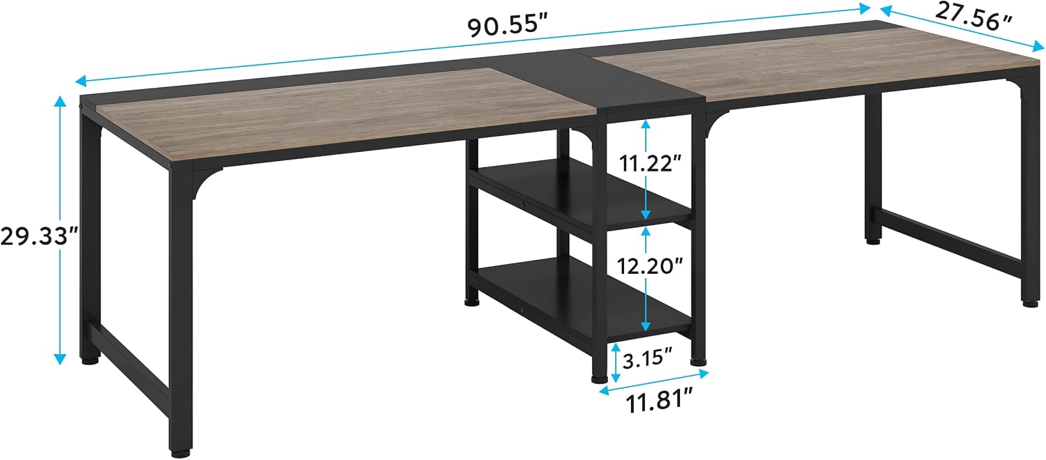 90.55" Double Desk with Storage Shelves
