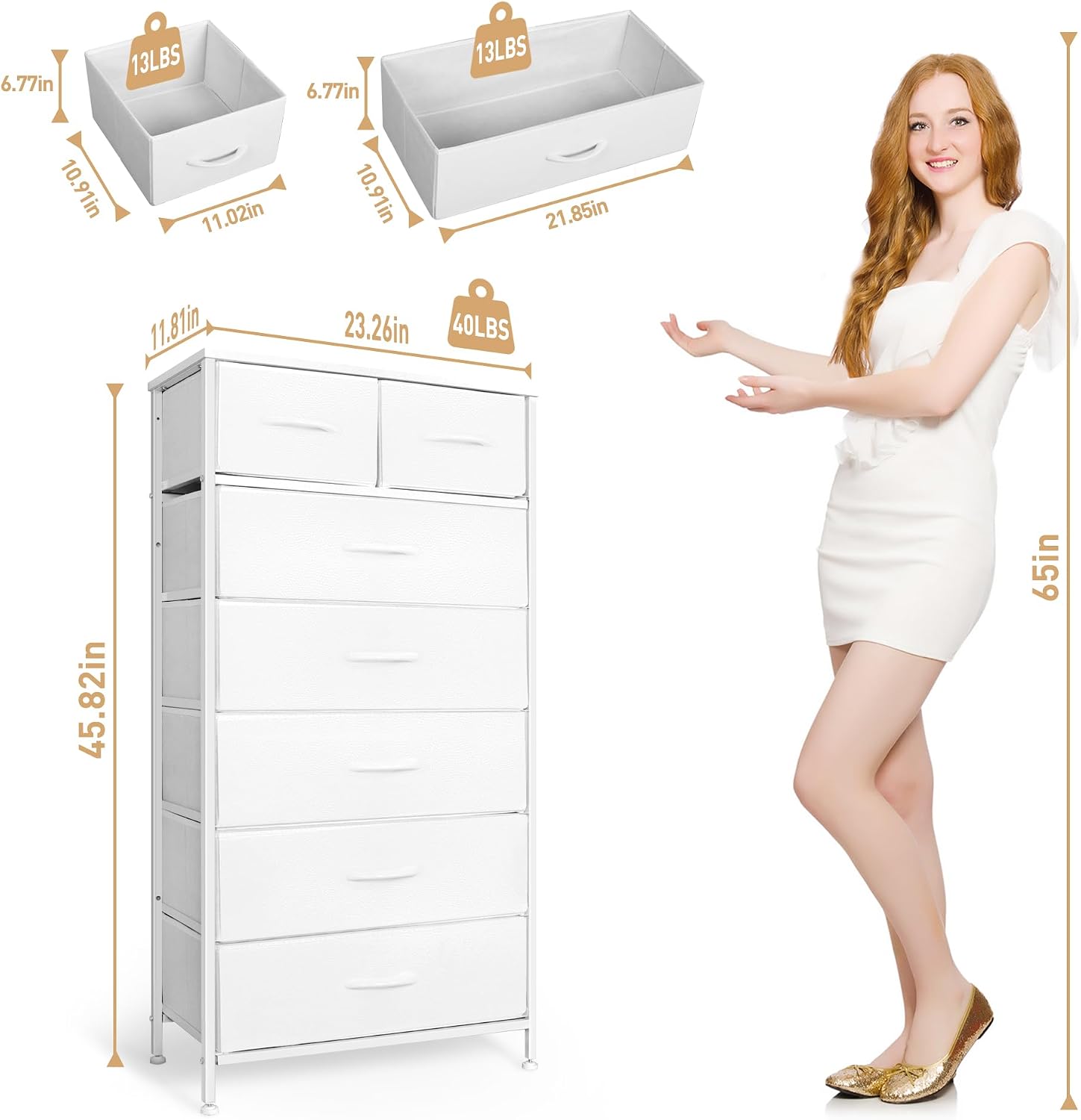7 Drawer Tall Fabric Dresser