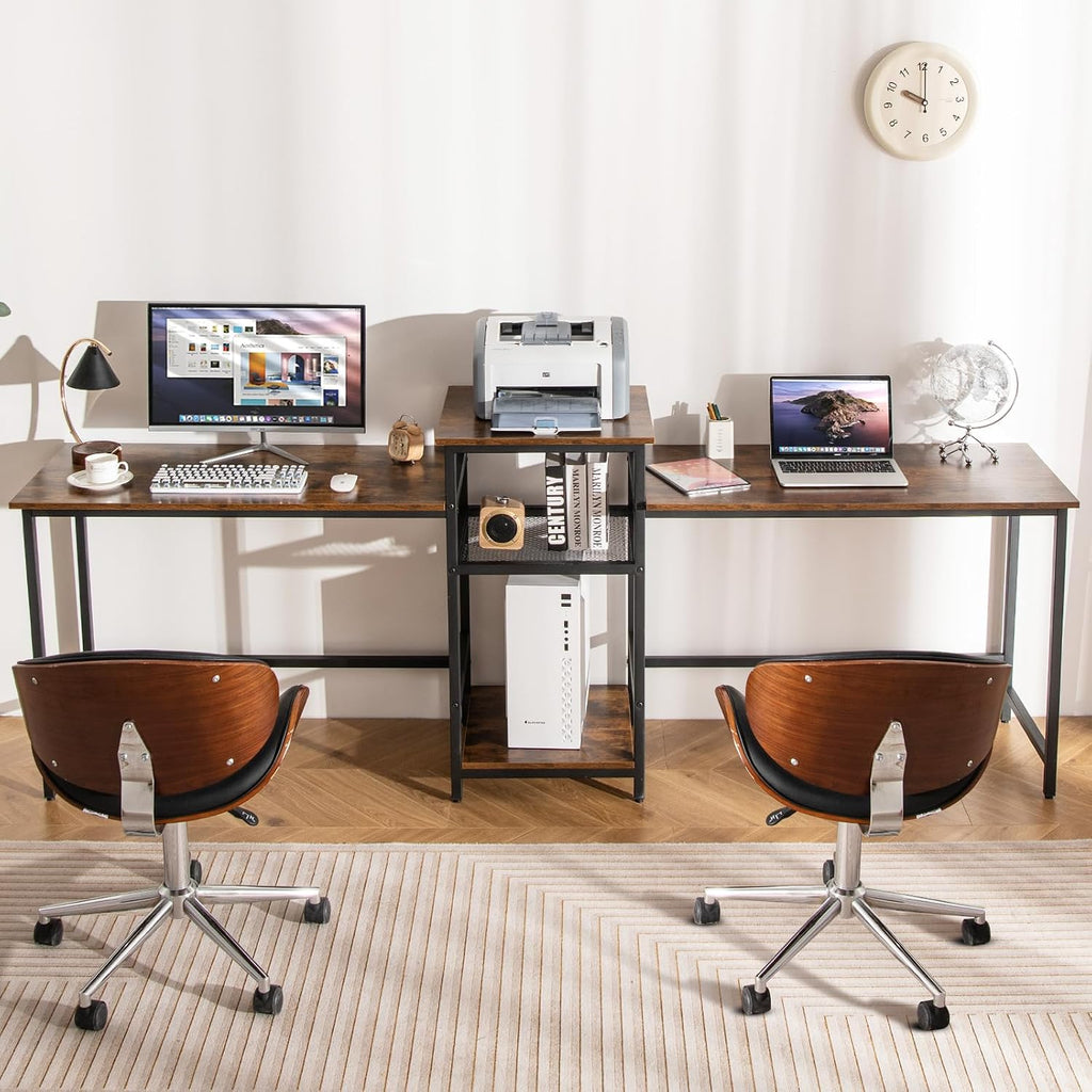 97" Double Desk with Power Outlet & Printer Stand