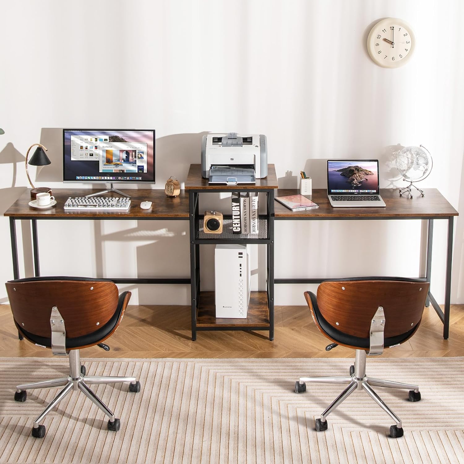 97" Double Desk with Power Outlet & Printer Stand