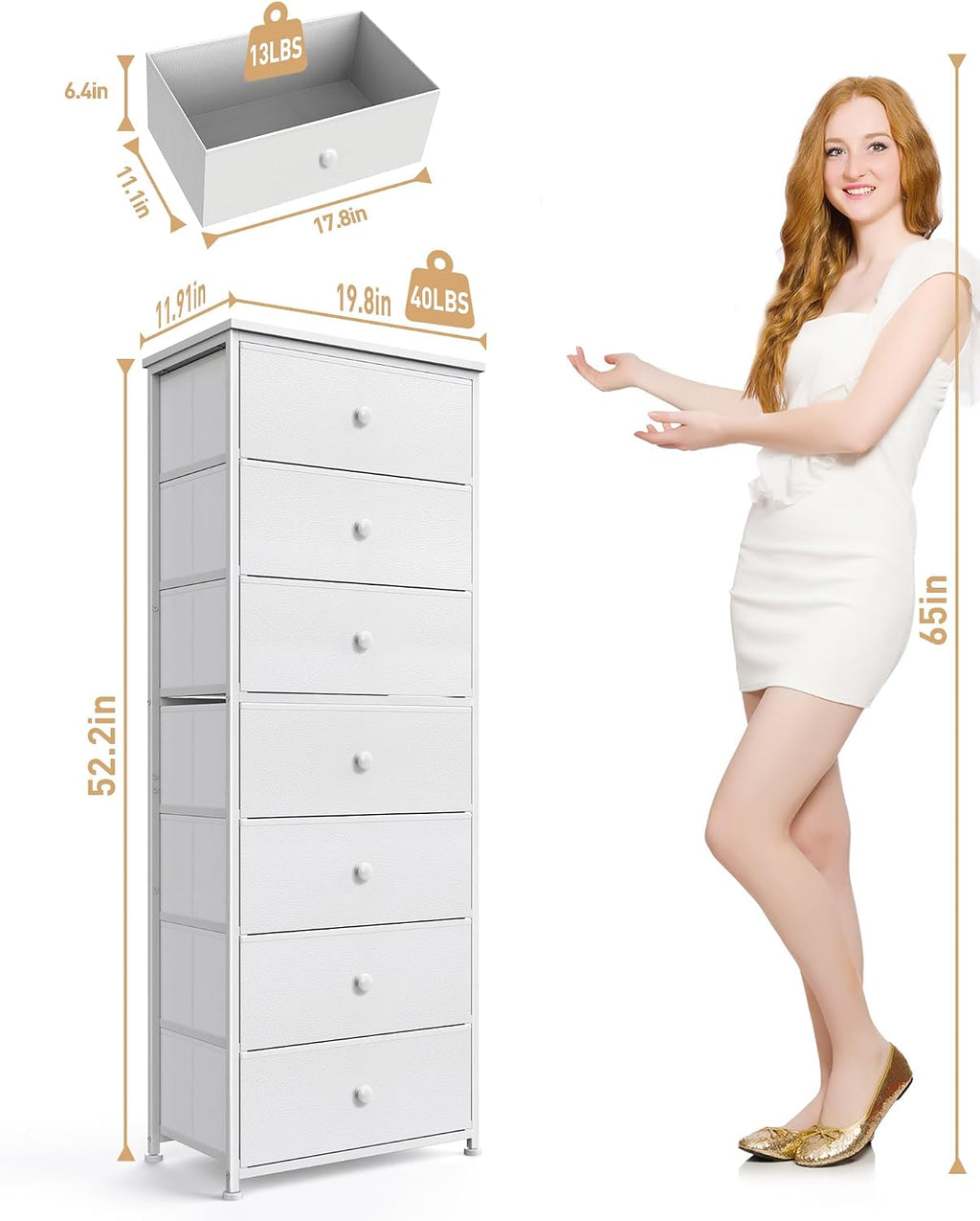 7 Drawer Tall Fabric Storage Dresser