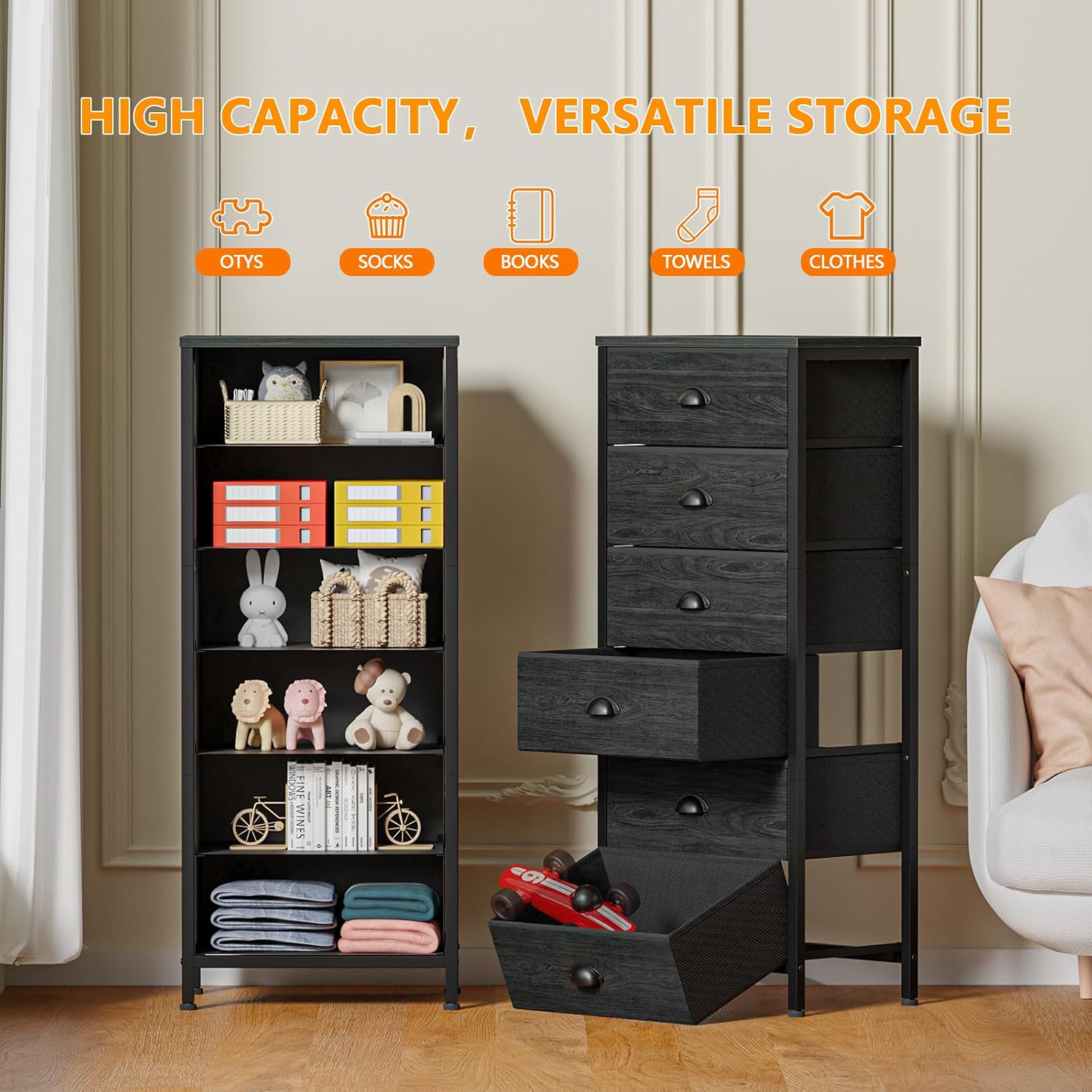 6 Drawer Tall Fabric Dresser