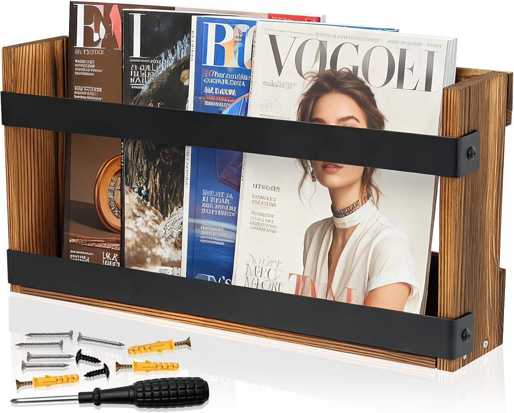 Wood Wall Mounted Magazine Rack