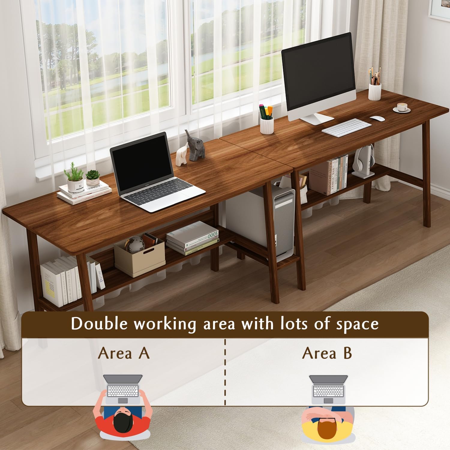 110" Split Double Desk with Bookshelf