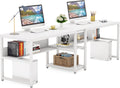 78.7" Double Desk with Bookshelf