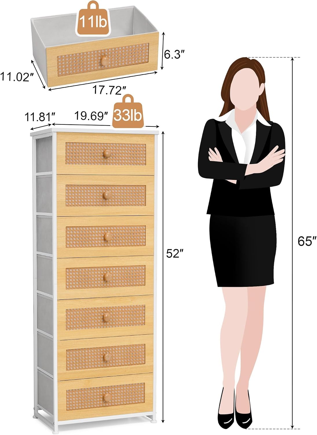Rattan Tall Storage Dresser