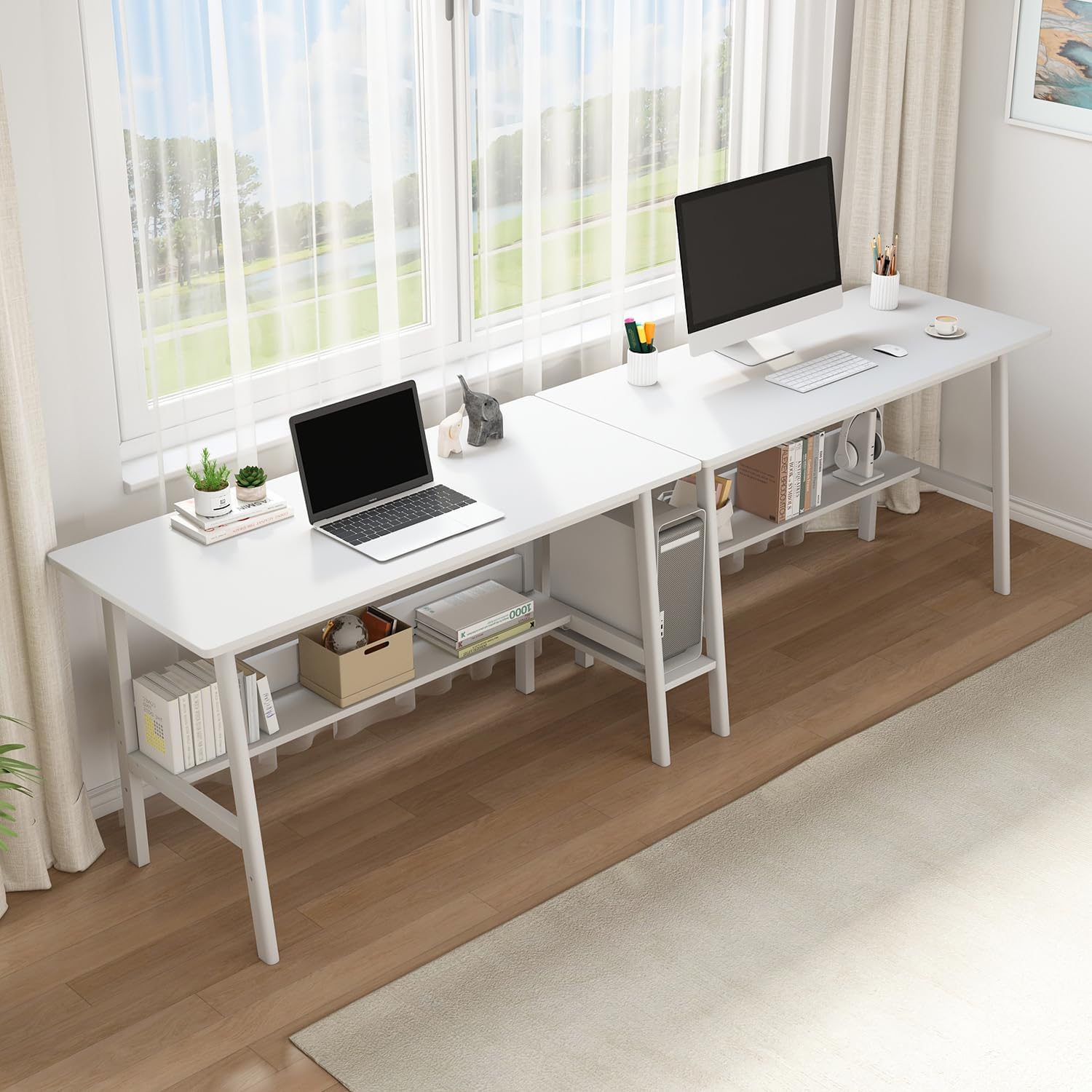 110" Split Double Desk with Bookshelf