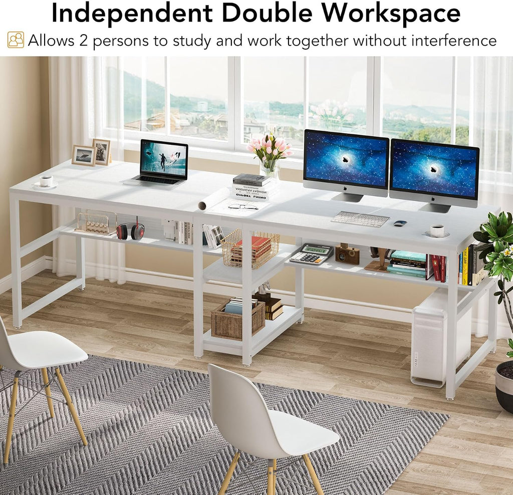 78.7" Double Desk with Bookshelf