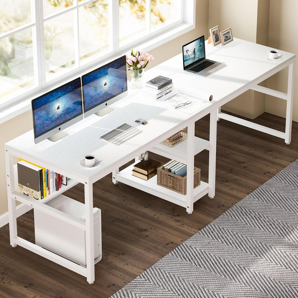 78.7" Double Desk with Bookshelf