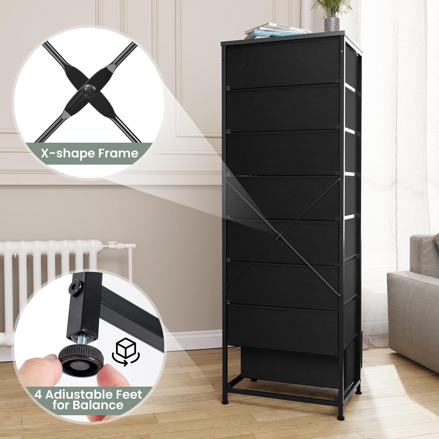 8 Drawer Fabric Tall Dresser