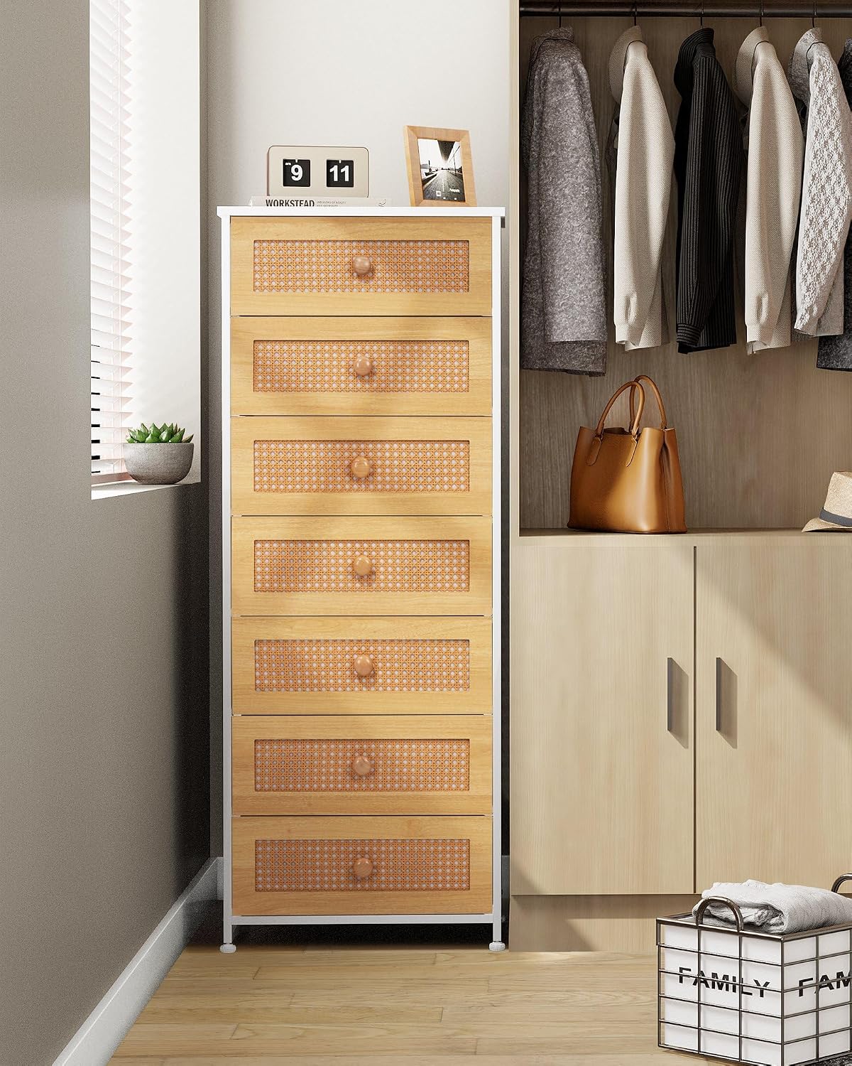 Rattan Tall Storage Dresser