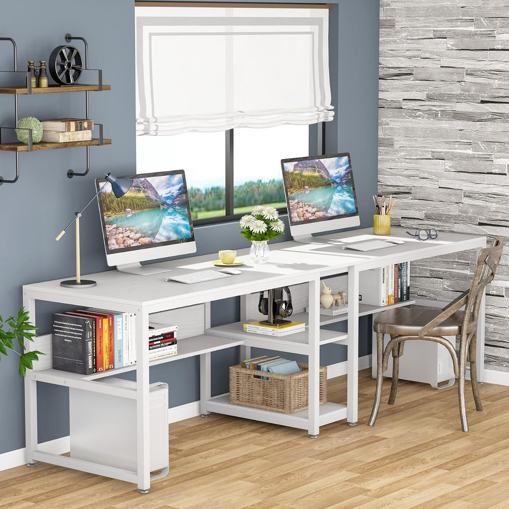 78.7" Double Desk with Bookshelf