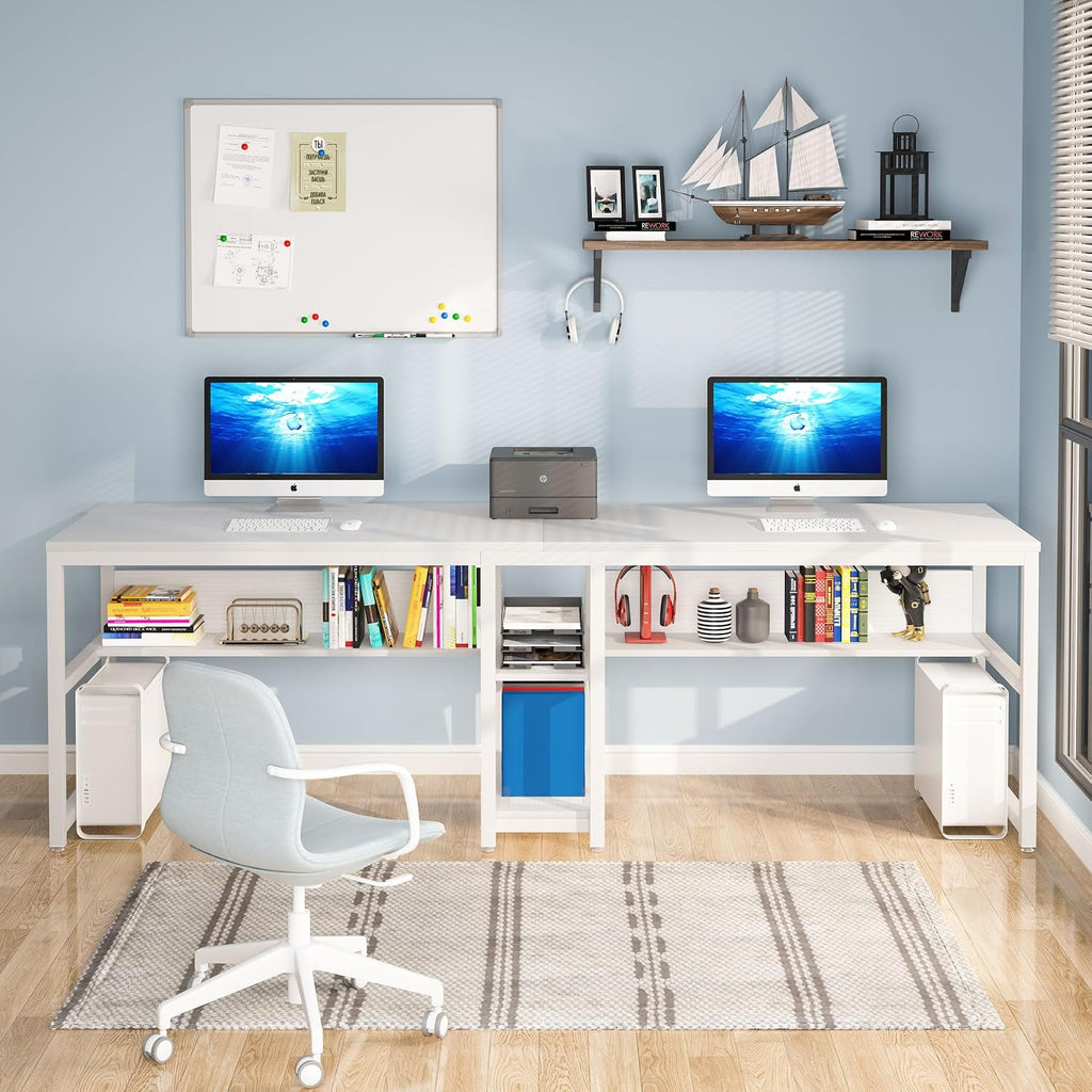 78.7" Double Desk with Bookshelf