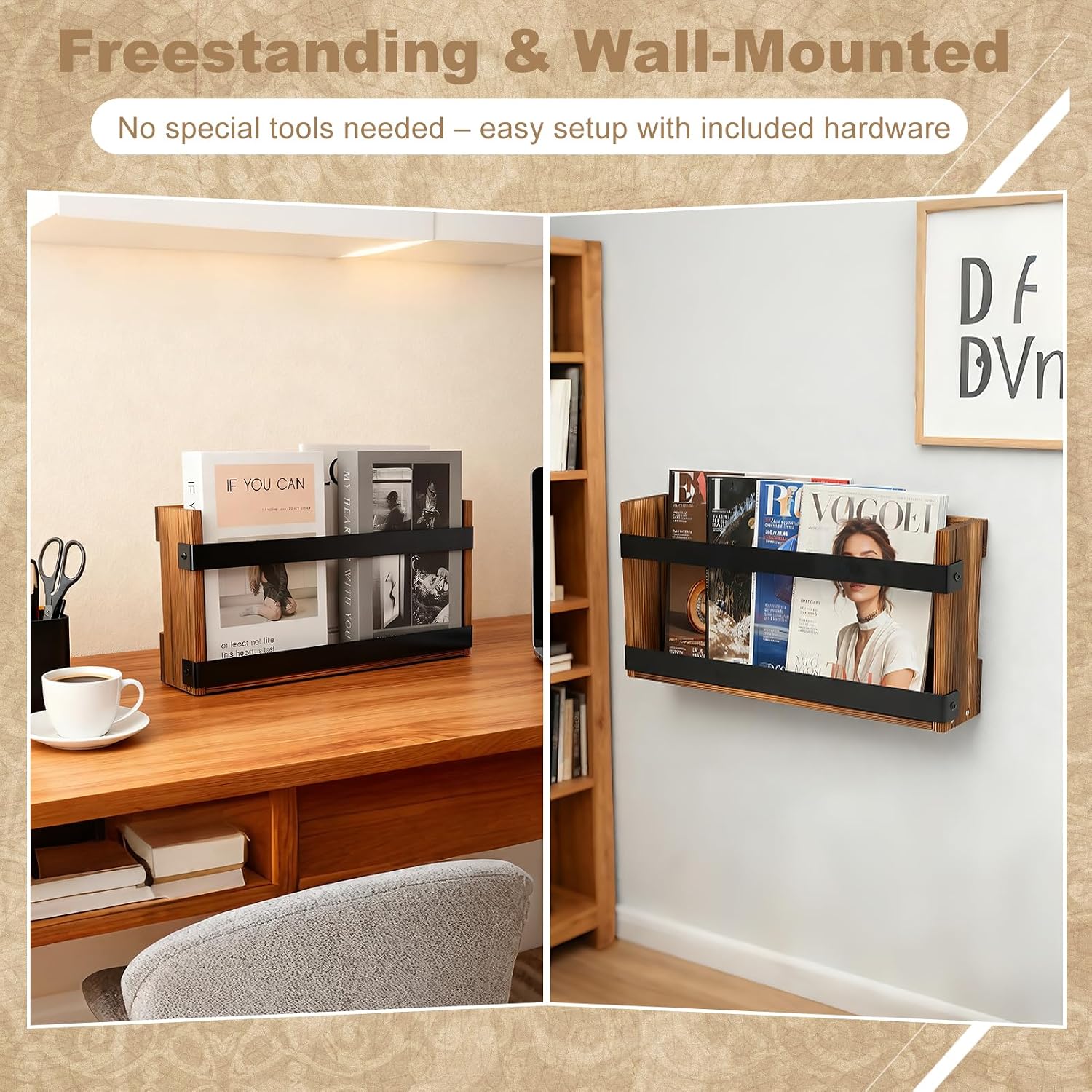 Wood Wall Mounted Magazine Rack