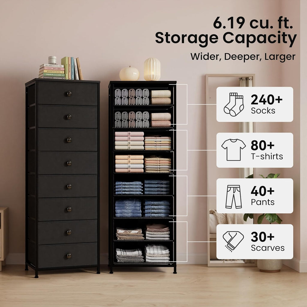 8 Drawer Fabric Tall Dresser