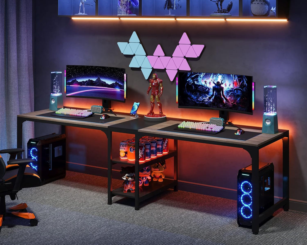 90.55" Double Desk with Storage Shelves