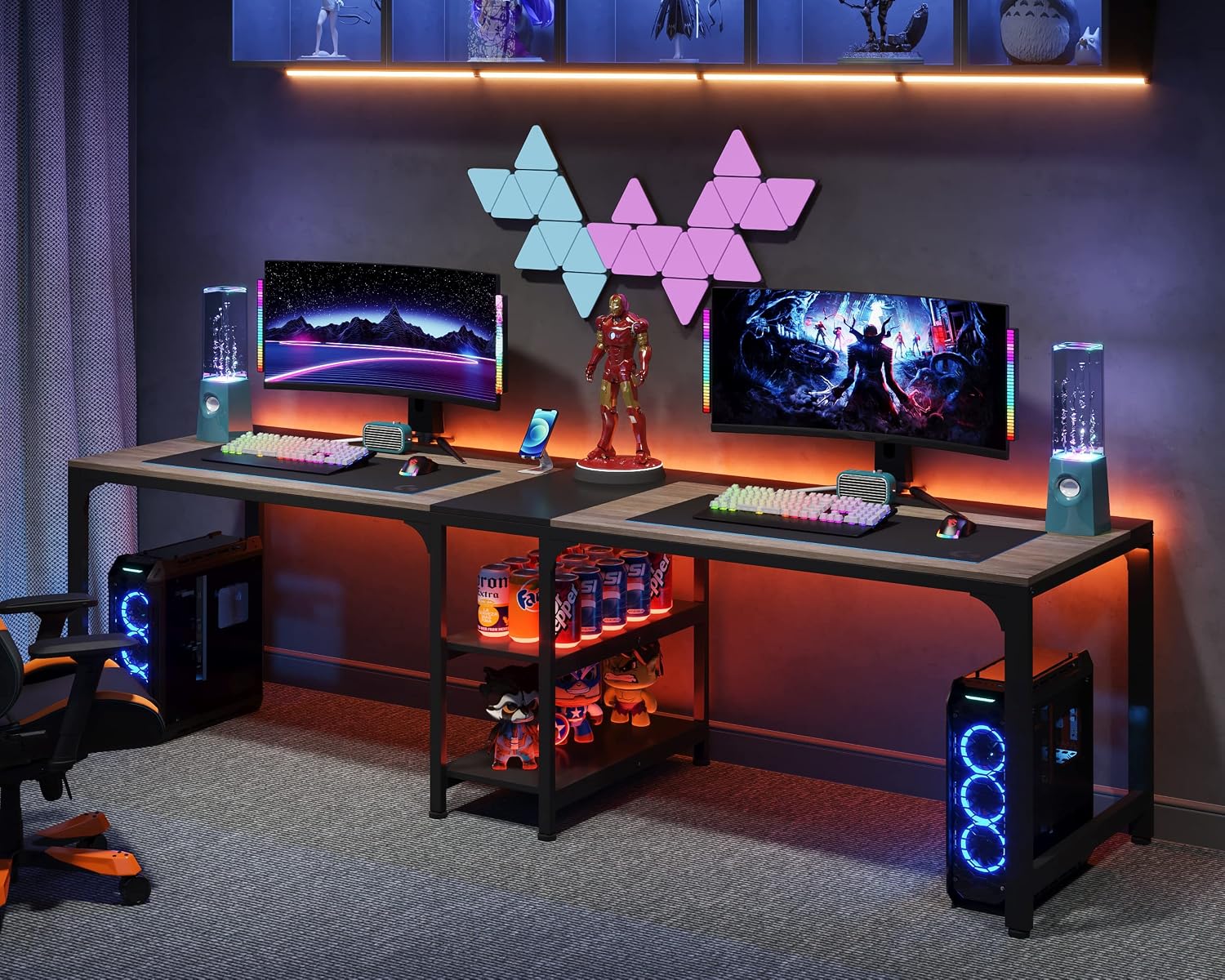 90.55" Double Desk with Storage Shelves