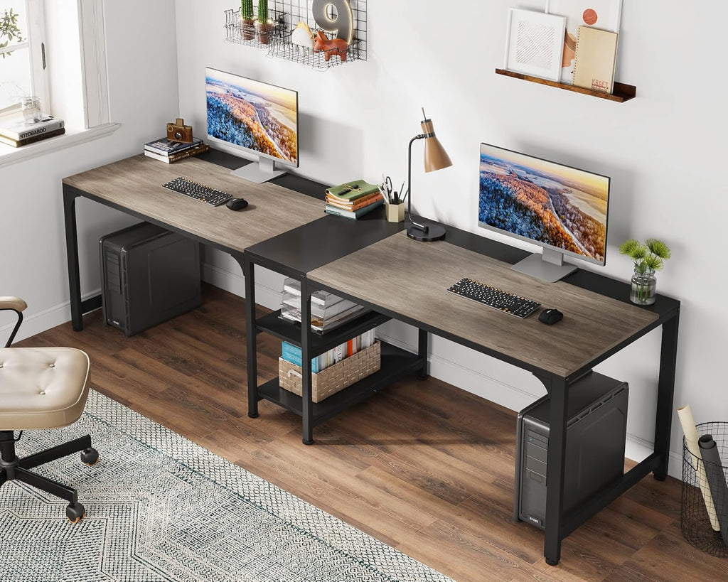 90.55" Double Desk with Storage Shelves